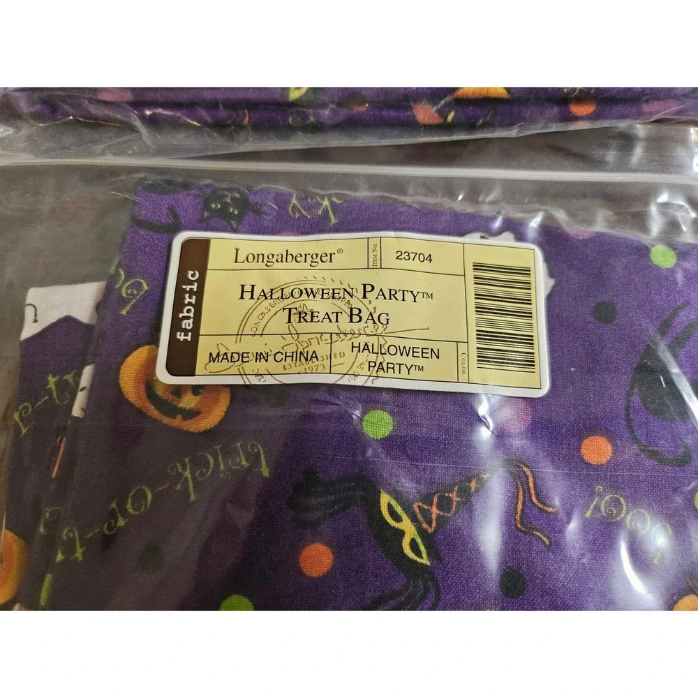 Longaberger Halloween Party Treat Bag Kids 4 Pack Purple Drawstring Fabric 23704